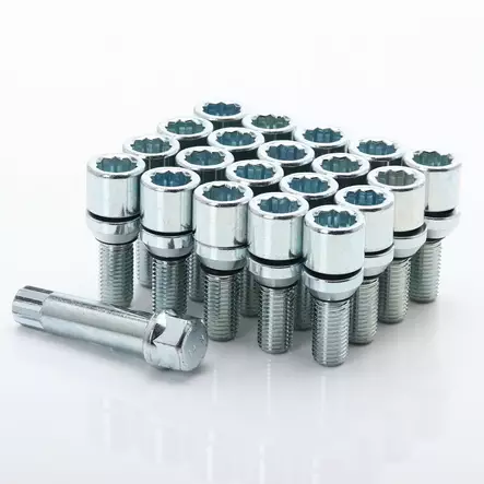 Set of 20 SILVER Changeable star bolts 12x1,5 + Key - Pyöränpultit - 5902211934202 - 2