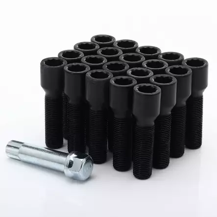 Pyöränpulttisarja musta 10kpl sisäkanta 38mm 14x1,25 + Avain - Pyöränpultit - 5902211963615 - 2