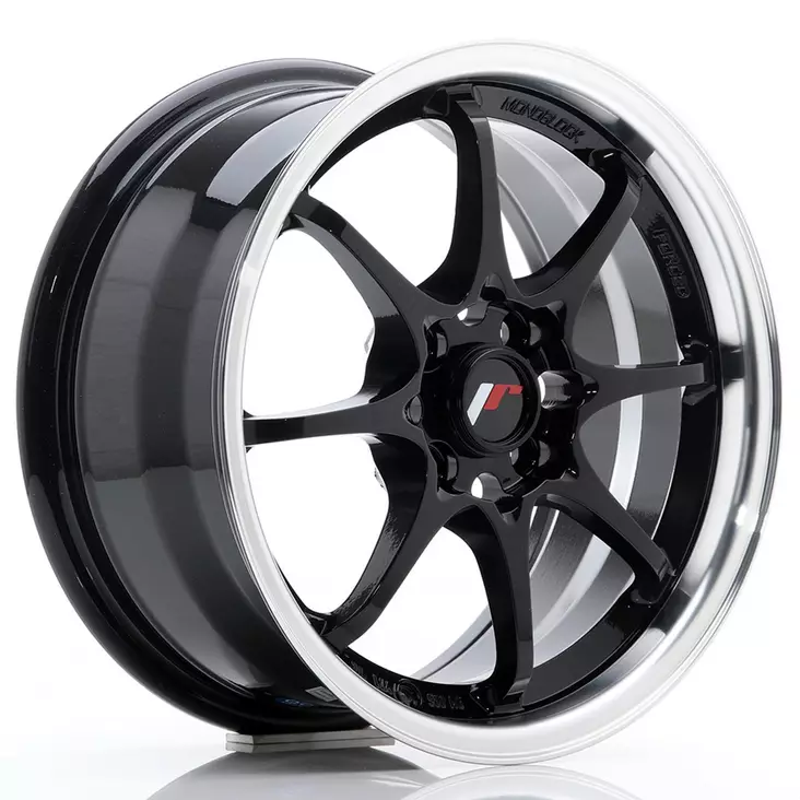 JR Wheels JR5 15x7 ET35 4x100 Gloss Black w/Machined Lip - Japan Racing vanteet - 5902211917595 - 1
