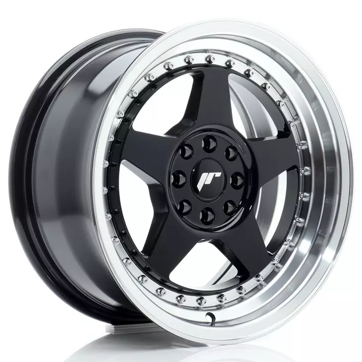 JR Wheels JR6 16x8 ET25 4x100/108 Gloss Black w/Machined Lip - Japan Racing vanteet - 5902211999157 - 1